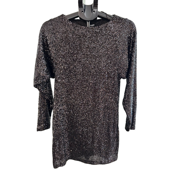 NWT STEVE MADDEN BLACK SEQUIN SPARKLE LONG SLEEVE DRESS - Picture 1 of 2